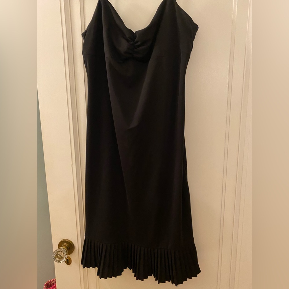 Parallel universe black dress with thin straps. Euc. Pleated bottom